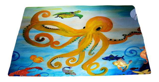 Sea Life Area Rug From My Art Yellow Octopus Beach Style Kids Sea Life Area Rug From My Art Yellow Octopus