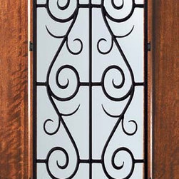 Slab Single Door 96 Mahogany St. Charles 1 Panel 3/4 Lite Wrought Iron - Front Doors