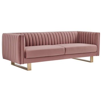 Versatile Sofa, Elegant Design With Golden Legs & Channel Tufted Back, Blush