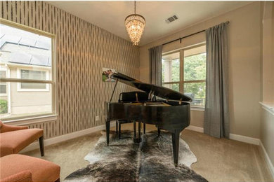 Living room - mid-sized transitional enclosed carpeted and beige floor living room idea in Austin with a music area and beige walls