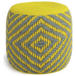 Simpli Home - Kent Round Woven Outdoor/ Indoor Pouf - Add panache and color to your outdoor or indoor living space with Kent Round Woven Outdoor/ Indoor Pouf. This pouf is perfect for use as a footstool or as extra seating. Featuring a grey and yellow pattern this round pouf boasts durable and easy-care woven polyester that is water and UV resistant. This versatile pouf is sure to enhance the style of your decor.