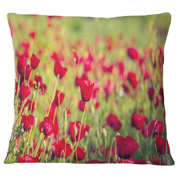 Beautiful Poppy Flowers Background Flower Throw Pillow, 18"x18"