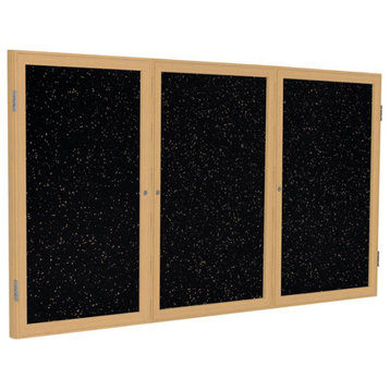 Ghent's Wood 48" x 72" 3 Door Enclosed Rubber Bulletin Board in Speckled Tan