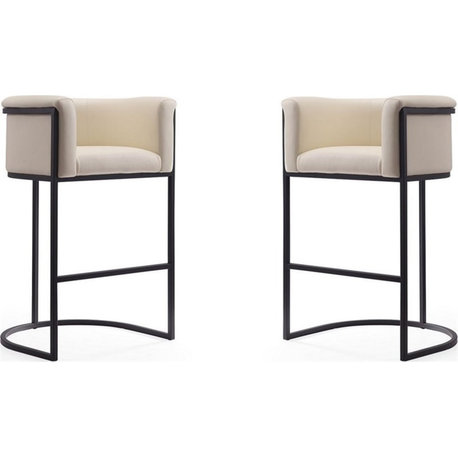 Manhattan Comfort Cosmopolitan 29.5" Faux Leather Barstool in Cream (Set of 2)