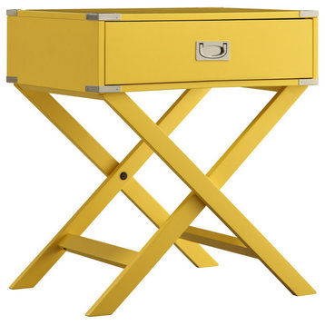 Alastair Wood Campaign Accent Table Nightstand, Yellow