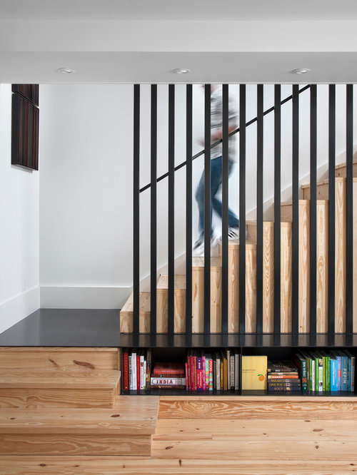 Scandinavian Staircase Scandinavian wooden l-shaped staircase idea in Austin