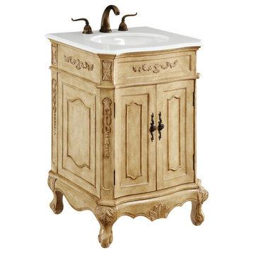 24" Single Bathroom Vanity, Antique Beige With Ivory White Quartz