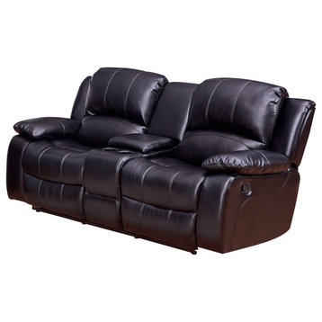 Betsy Furniture Bonded Leather Reclining Loveseat, Black