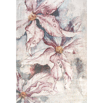 Pastello Modern Abstract Muted Flowers Area Rug, Pink/Gray, 8x10