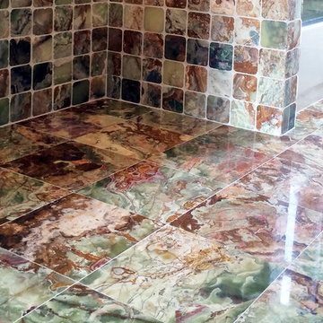 Multi color marble tile bathroom