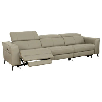 Mandy Modern Light Gray Leather Sofa With Electric Recliners
