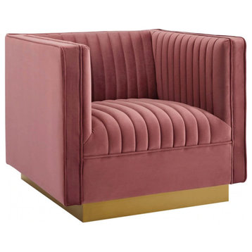 Cooper Dusty Rose Vertical Channel Tufted Accent Performance Velvet Armchair