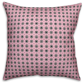 Pixel Floral Pattern, Pink Outdoor Throw Pillow, 16"x16"