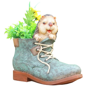 Cute Porcupine Nested in Shoe Flower Pot