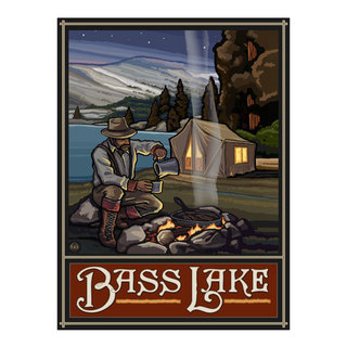 Bass Lake California Lake Tent Camper Giclee Art Print Poster by Paul A. Lanquist (9 inch x 12 inch), Size: 9 x 12