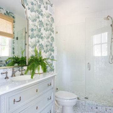 Santa Monica Feminine Guest Bath with Floral Wallpaper