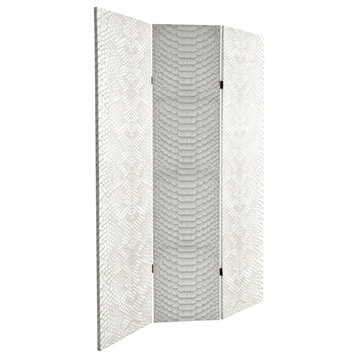 6' Tall Double Sided White Snake Print Canvas Room Divider