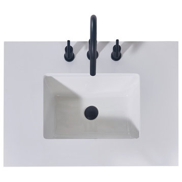Edolo Engineered Stone Vanity Top, Snow White Apron With White Sink, 30"