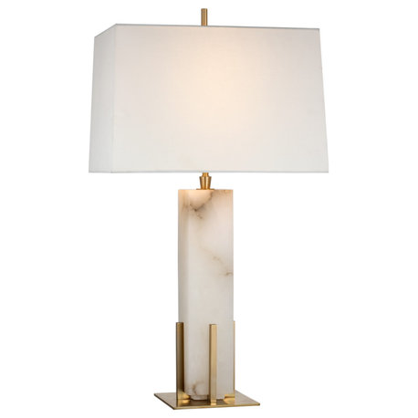 Gironde Large Table Lamp in Alabaster and Hand-Rubbed Antique Brass with Linen S