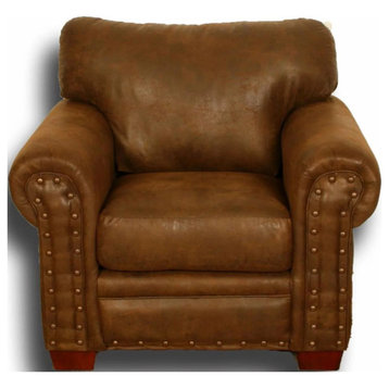 Comfortable Accent Chair, Padded Microfiber Seat With Nailheaded Rolled Arms