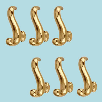Dolphin Robe Hook Bright Solid Brass 3 1/4" High Pack of 6