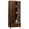 Traditional Pantry Cabinet, Drawer & 2 Doors With Inner Shelves, Rustic Walnut