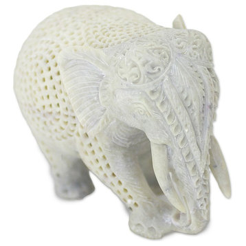 Elephant Grandeur Soapstone Figurine, India