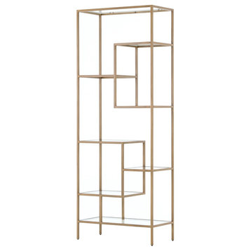 Hollywood Regency Gold Brass and Glass Bookcase Etagere