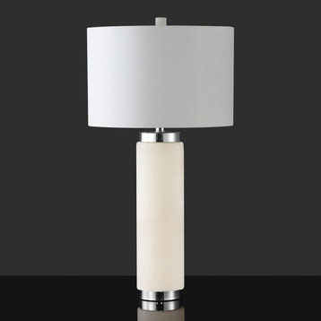 Safavieh Sydni Alabaster Pillar Table Lamp White/Nickel