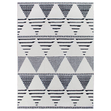 Soft Plush Geometric Moroccan Pile Shag Accent Rug 5 x 7, Gray & White