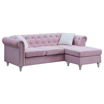 Raisa Tufted Velvet Sofa Chaise, Pink