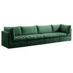 Meridian Furniture - Jacob Velvet Upholstered 4-Piece Modular Sofa, Green - Create the ideal seating arrangement for your space when you pick and choose the elements you like mostincluding this Jacob velvet modular sofa. Mix and match items in the Jacob collection to bring your living space or family room together with a personalized slant. Soft green velvet upholstery is soft and welcoming to the touch, adding a luxurious feel to everyday seating. Deep channel tufting adds to the piece's durability, and latches underneath the unit make it easy to attach to other pieces in the collection.