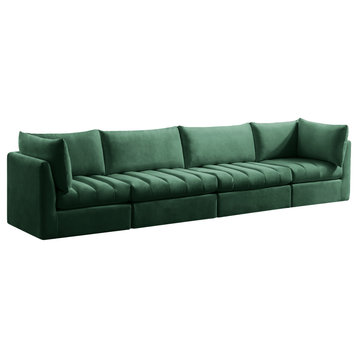Jacob Velvet Upholstered 4-Piece Modular Sofa, Green