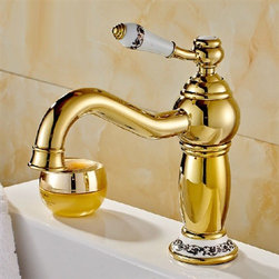 Rio Gold Plated Sink Faucet with Ceramic Accents - Bathroom Sink Faucets