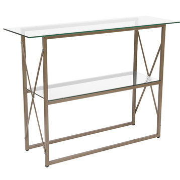 Mar Vista Collection Glass Console Table With Matte Gold Frame