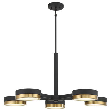 Savoy House Ashor 5-Light LED Chandelier 1-1635-5-143, Matte Black With Brass