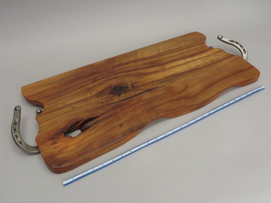 #15046 Hand-Carved Serving Tray. Reclaimed Beech & Mule Shoes