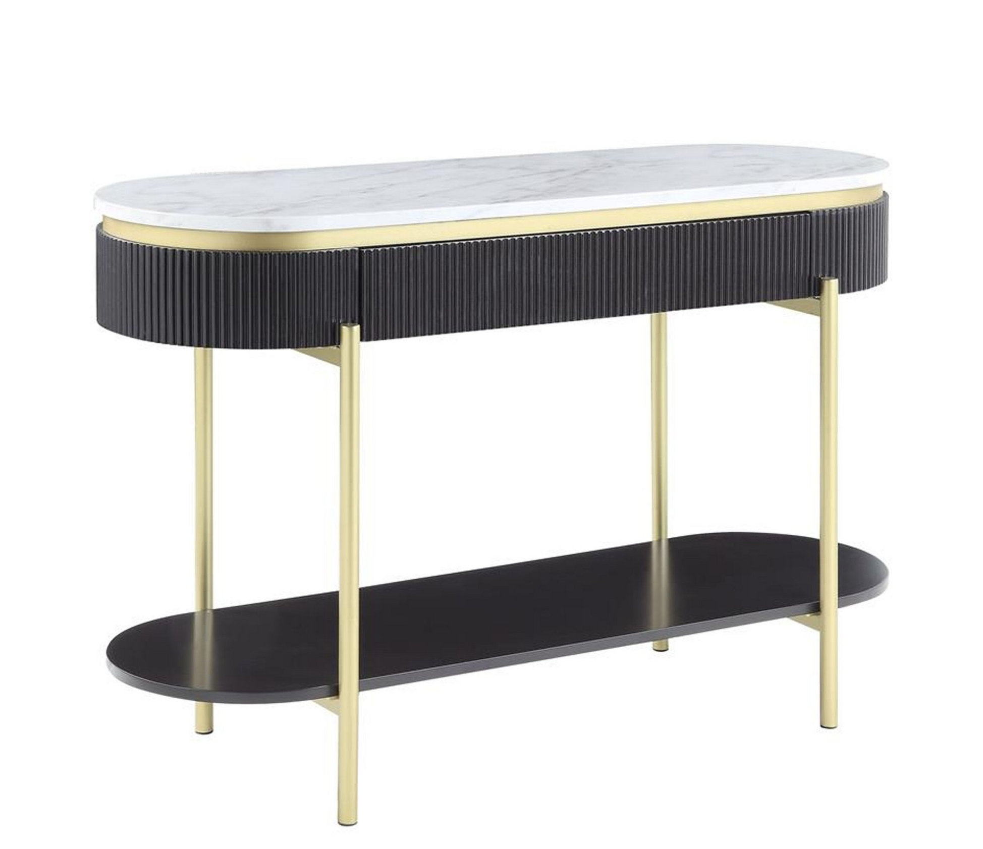 Ville 48 Inch Oblong Sofa Console Table, White Faux Marble Top, Reeded ...