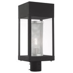 Livex Lighting - Contemporary Black Outdoor Post Top Lantern - The stainless steel build of the Franklin outdoor post top lantern will ensure reliability outside your home. The black finish is neutral and decorative, and will complement outer clear glass. The inside stainless steel mesh cylinder is the distinct detail in the design, and offers an eye-catching aspect to the appearance.