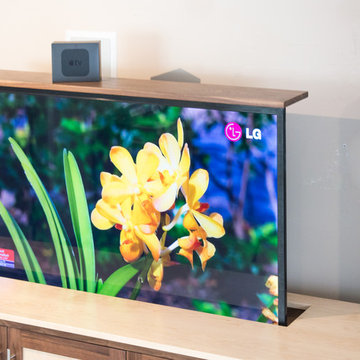 TV Lift Cabinet in solid Maple Infused with Solid Walnut (The Naramada)