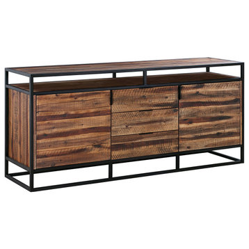 Industrial Rustic Sideboard, Acacia Wood Frame With Floating Top & Ample Storage