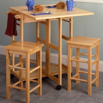 Winsome Wood Space Saver, Drop Leaf Table With 2 Square Stools
