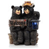 15" Tall Outdoor Bear Couple with Lantern and Welcome Sign Statue with Solar LED