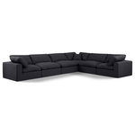 Meridian Furniture - Comfy Upholstered L-Shaped Modular Sectional, Black, 6-Piece: 3 Armless Chair, 3 Corner Chair, Linen Textured Fabric - Give your space a whole new look with this black Comfy linen textured fabric sectional. This handsome sectional fits nicely with other items in the Comfy collection and is a versatile seating option designed for adaptability, comfort and style. Wrapped in rich black durable linen textured fabric upholstery, this sectional offers a plush embrace of overstuffed down feather cushions, carefully crafted to deliver the highest level of comfort. The perfect seat for creating an oasis for relaxation, this sectional has thick foam surrounding its frame for added support and coziness.