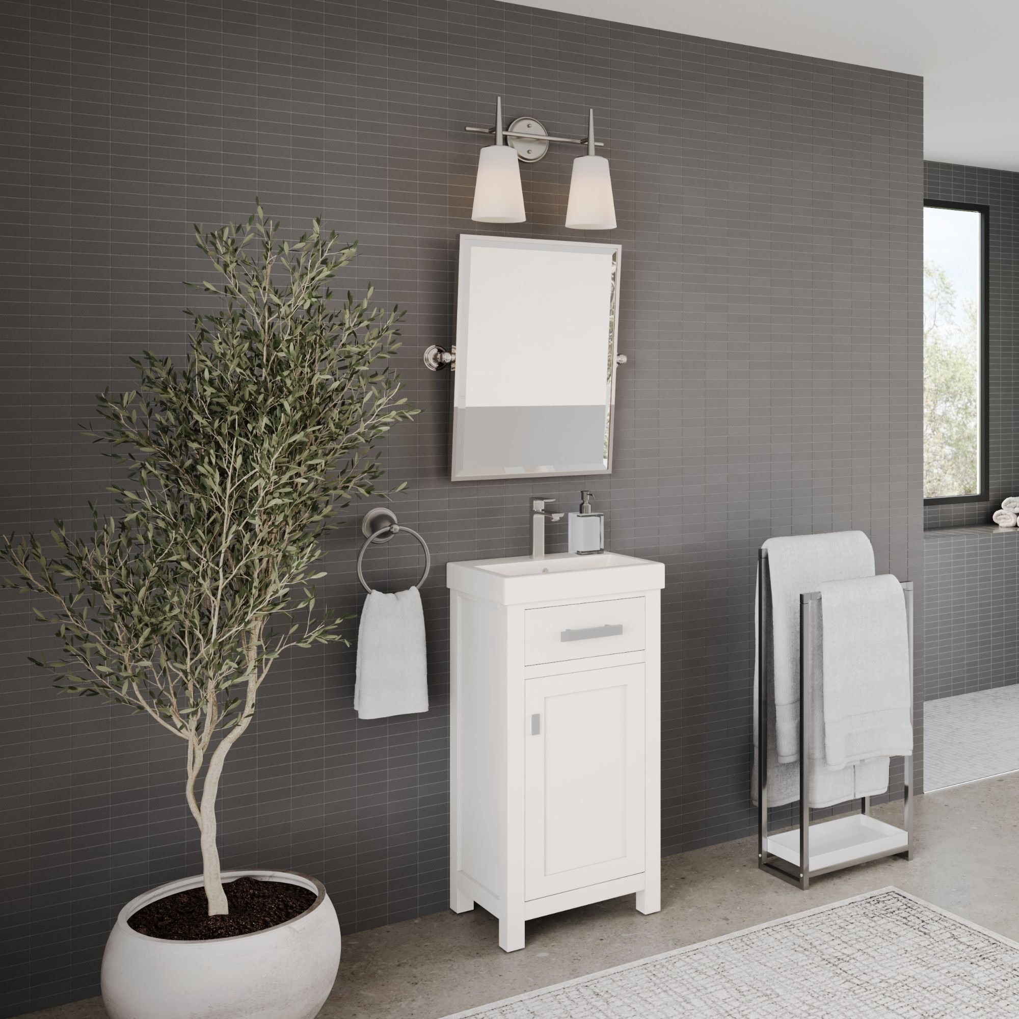 Mia Bathroom Vanity, White, 18", Single Sink