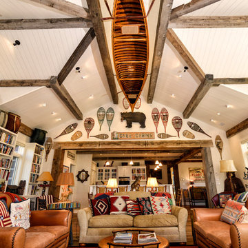 Oak floor and weathered timbers-- Home in Jackson, Wyoming