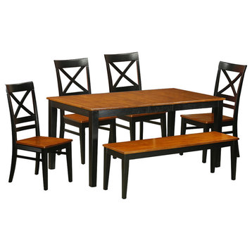 6-Piece Dining Room Set With Kitchen Tables, 4 Chairs Plus Bench, Black