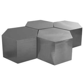 Hexagon Coffee Table, Brushed Chrome, 4 Piece