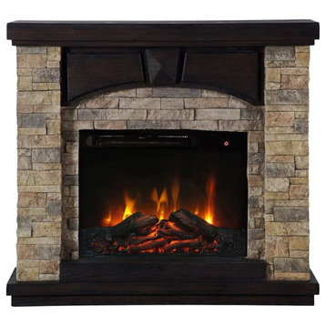 LIVILAND 41" Mantel Faux Stone Magnesium Oxide Electric Fireplace - Tan