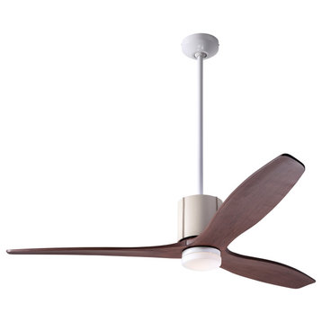 LeatherLuxe Fan, White/Ivory, 54" Mahogany Blade With LED, Wall and Remote